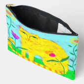 Pochette À Accessoires Chat jaune avec fleurs Art Abstrait (Ouvrir)