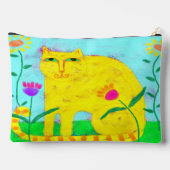 Pochette À Accessoires Chat jaune avec fleurs Art Abstrait (Verso)