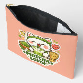 Pochette À Accessoires Chat mignon amateur de matcha (Ouvrir)