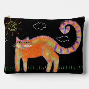 Pochette À Accessoires Chat orange avec Sun Abstrait Art