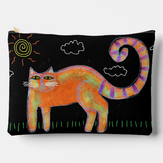 Pochette À Accessoires Chat orange avec Sun Abstrait Art (Recto)