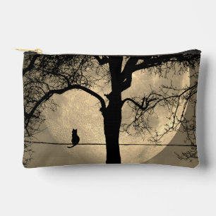 Pochette À Accessoires Chat sur une Pleine lune de fil