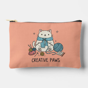 Pochette À Accessoires Chaton Blanc Tricotant Paws Créatif Art Corail