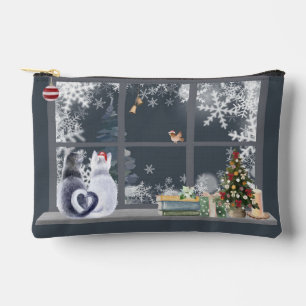 Pochette À Accessoires Chats à la fenêtre de Noël