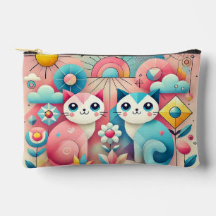 Pochette À Accessoires Chats de dessin animé mignons dans un décor nature