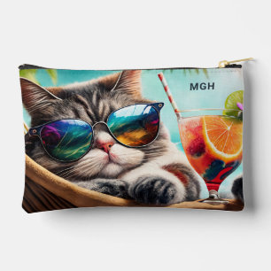 Pochette À Accessoires Chats de vacances Monogramme Tropical Personnalisé
