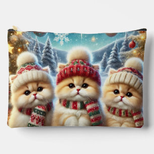 Pochette À Accessoires Chats Kitty dans un décor festif de Noël et neige