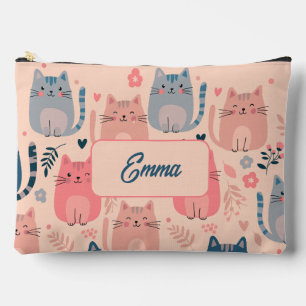 Pochette À Accessoires Chats mignons et motif floral personnalisable pour