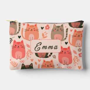 Pochette À Accessoires Chats mignons et motif floral personnalisable pour