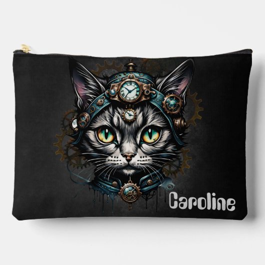 Pochette À Accessoires Chatte steampunk mignonne avec des horloges et des (Recto)