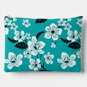 POCHETTE À ACCESSOIRES CHERRY BLOSSOM - MOTIF SAKURA EN TURQUOISE