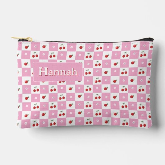 Pochette À Accessoires Cherry Pink And White Gingham Pattern Zipper Pouch (Recto)