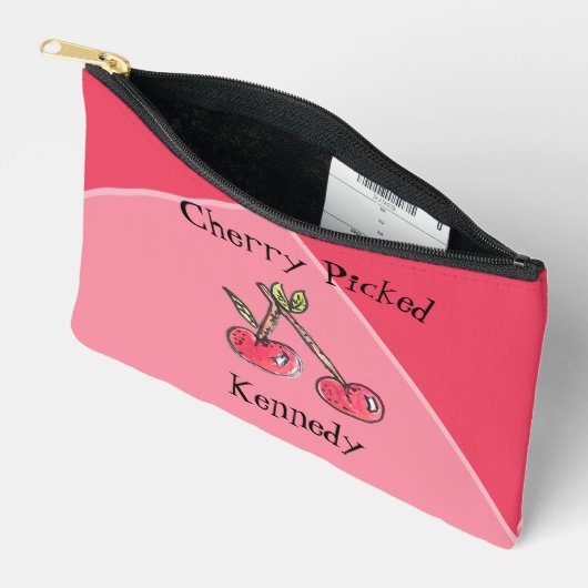 Pochette À Accessoires Cherry rose moderne Ajouter un nom mignon main tir (Ouvrir)