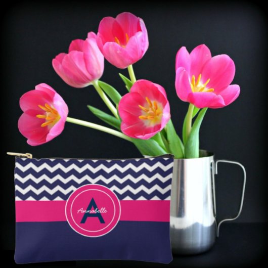 Pochette À Accessoires Chevron bleu foncé rose