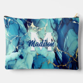 Pochette À Accessoires chic aqua bleu marbre faux or parties scintillant  (Verso)