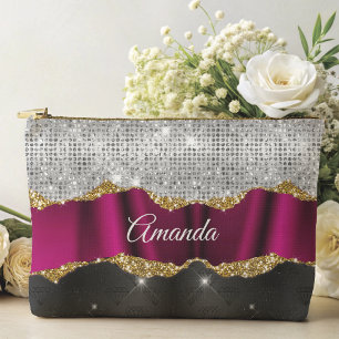 Pochette À Accessoires Chic faux argent parties scintillant Fuchsia noir