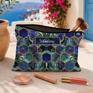 Pochette À Accessoires Chic fille faux Paillettes Turquoise bleu géométri