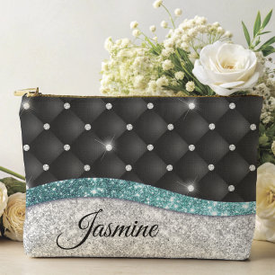 Pochette À Accessoires Chic girly faux parties scintillant argent noir tu