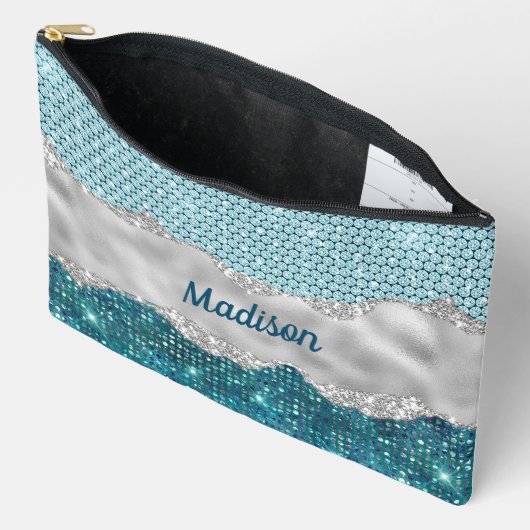 Pochette À Accessoires Chic girly turquoise menthe vert parties scintilla (Ouvrir)