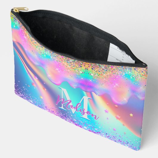 Pochette À Accessoires Chic holographique parties scintillant goutte mono (Ouvrir)