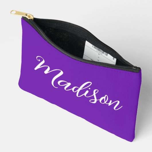 Pochette À Accessoires Chic Purple Name in Handwritten Script Custom (Ouvrir)