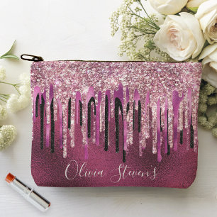 Pochette À Accessoires Chic rose chaud noir gouttes parties scintillant m