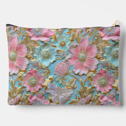 Pochette À Accessoires Chic rose clair motif floral bleu clair (Verso)