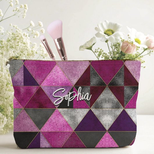 Pochette À Accessoires Chic rose violet gris géométrique