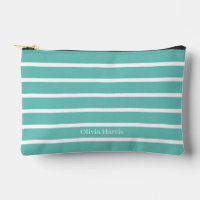 Chic Turquoise & Blanc Stripe Travel & Make Up Sag