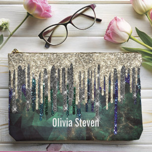 Pochette À Accessoires Chic vert turquoise or parties scintillant gouttes