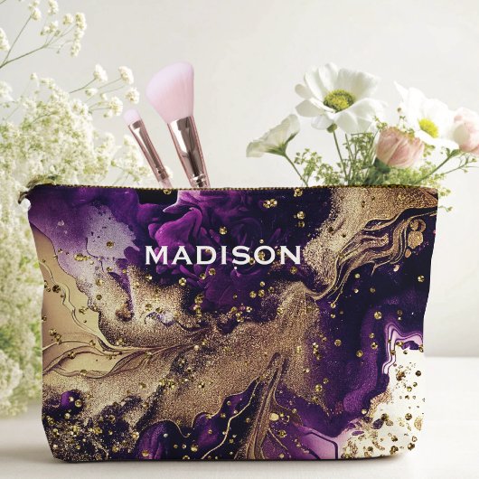 Pochette À Accessoires Chic violet or faux parties scintillant marbling m