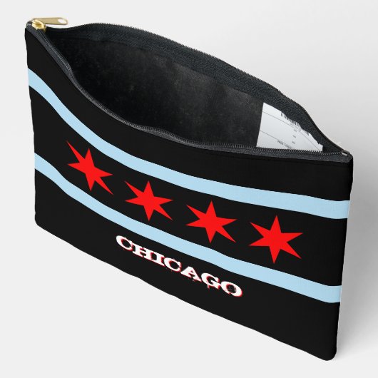Pochette À Accessoires Chicago sac, mode noir, drapeau de Chicago (Ouvrir)