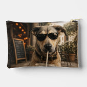 Pochette À Accessoires Chien drôle et cool buvant un café glacé (Verso)