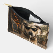 Pochette À Accessoires Chien drôle et cool buvant un café glacé (Ouvrir)