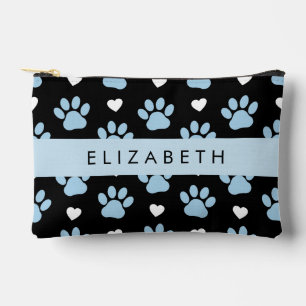 Pochette À Accessoires Chien Paws, Blue Paws, White Hearts, Votre Nom