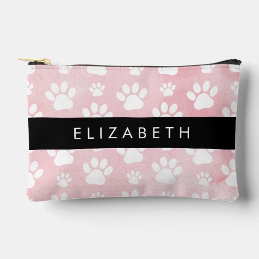 Pochette À Accessoires Chien Paws, White Paws, Aquarelles roses, Votre No (Recto)