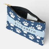 Pochette À Accessoires Chien Paws, White Paws, Blue Hearts, Votre Nom (Ouvrir)