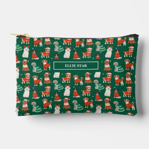Pochette À Accessoires Chiens de Noël Vert Personnalisé Fille Cosmétique