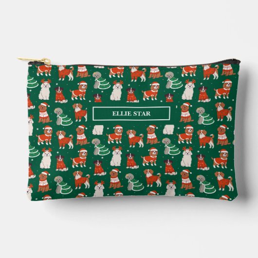Pochette À Accessoires Chiens de Noël Vert Personnalisé Fille Cosmétique (Recto)