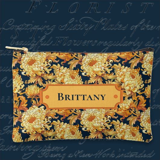 Pochette À Accessoires Chrysanthème Navy et Or