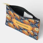 Pochette À Accessoires Chrysanthèmes bleus et dorés (Ouvrir)