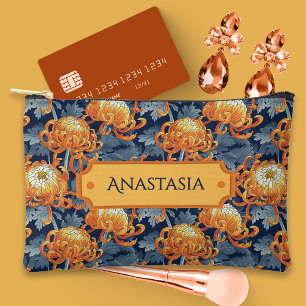 Pochette À Accessoires Chrysanthèmes bleus et dorés