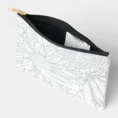 Pochette À Accessoires Chrysanthèmes gris sur fond blanc avec nom (Ouvrir)
