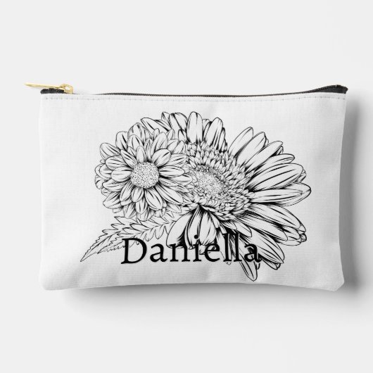 Pochette À Accessoires Chrysanthemum Black Line Drawing with Your Name  (Recto)