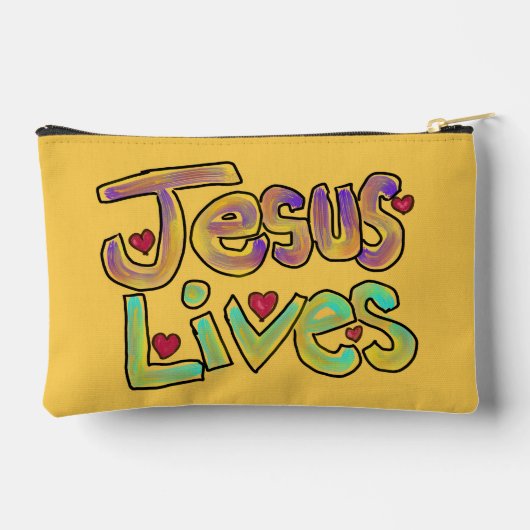 Pochette À Accessoires Citation Chrétienne ‘Jésus Vit’ Jaune Clair (Verso)