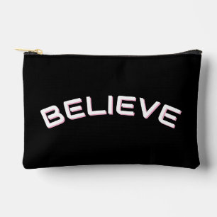 Pochette À Accessoires Citation inspirante «Croire» Nom personnalisé Noir