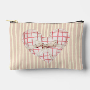 Pochette À Accessoires Coeur rétro rose monogramme Bandes d'aquarelle mig