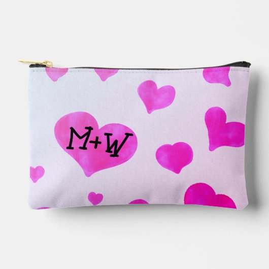 Pochette À Accessoires Cœurs aquarelle rose avec les initiales du nom du (Recto)