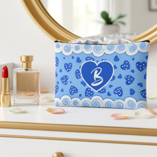 Pochette À Accessoires Cœurs Bleus Tendance Avec Des Points Et Des Volute