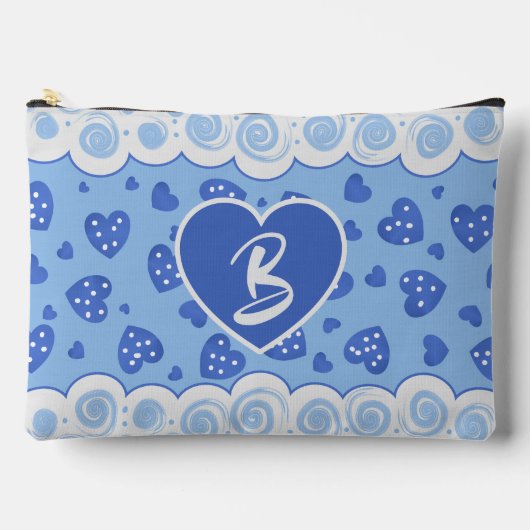 Pochette À Accessoires Coeurs Bleus Tendance Avec Points Et Fils (Recto)